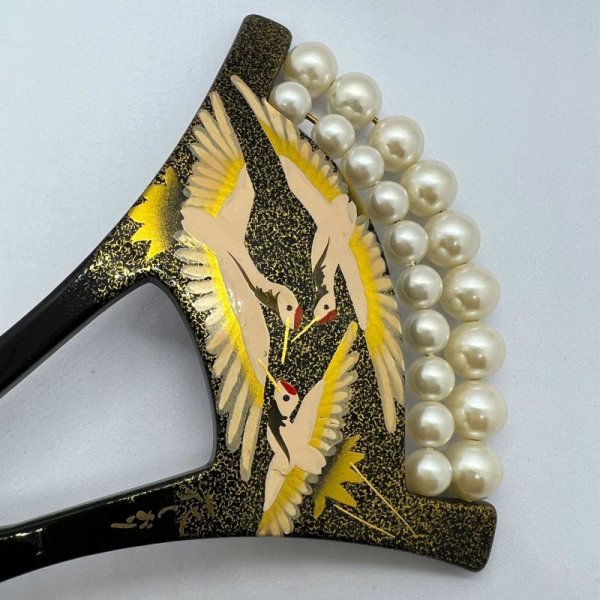 画像2: 金彩蒔絵かんざし 向かい鶴 (2)