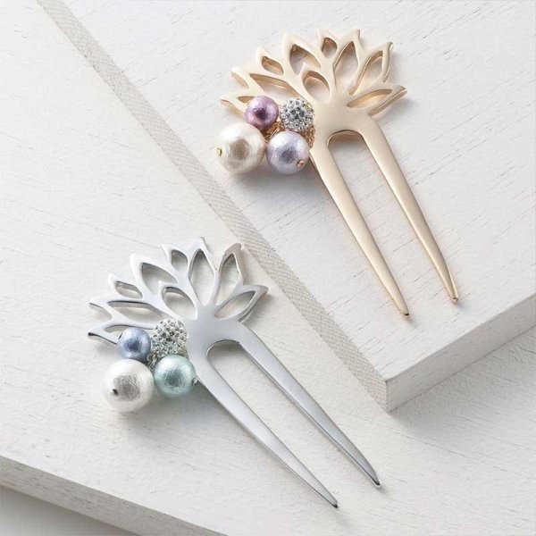 画像2: スワロフスキー・蓮ショートかんざし（4粒） (2)