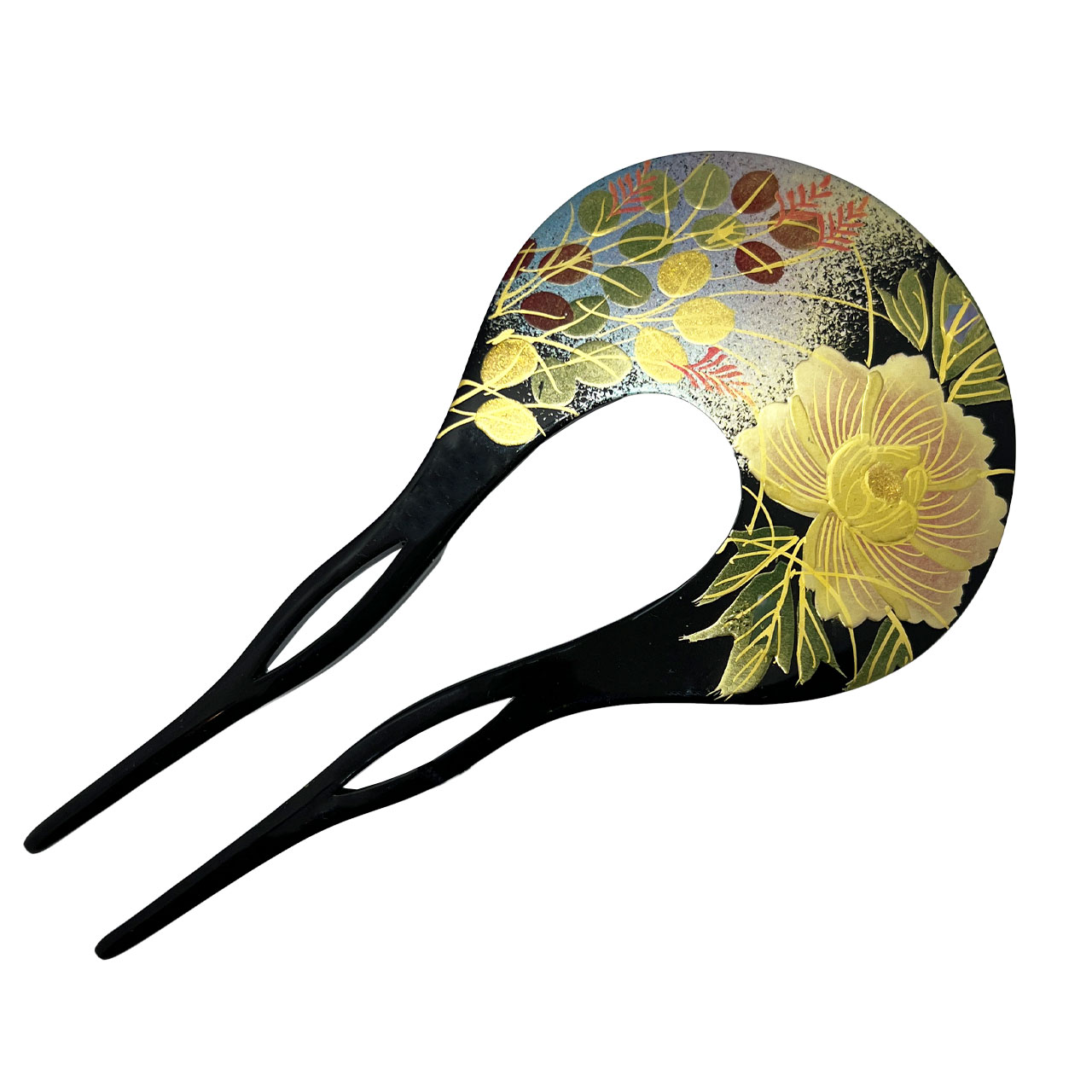 金彩蒔絵バチ型かんざし　花と萩